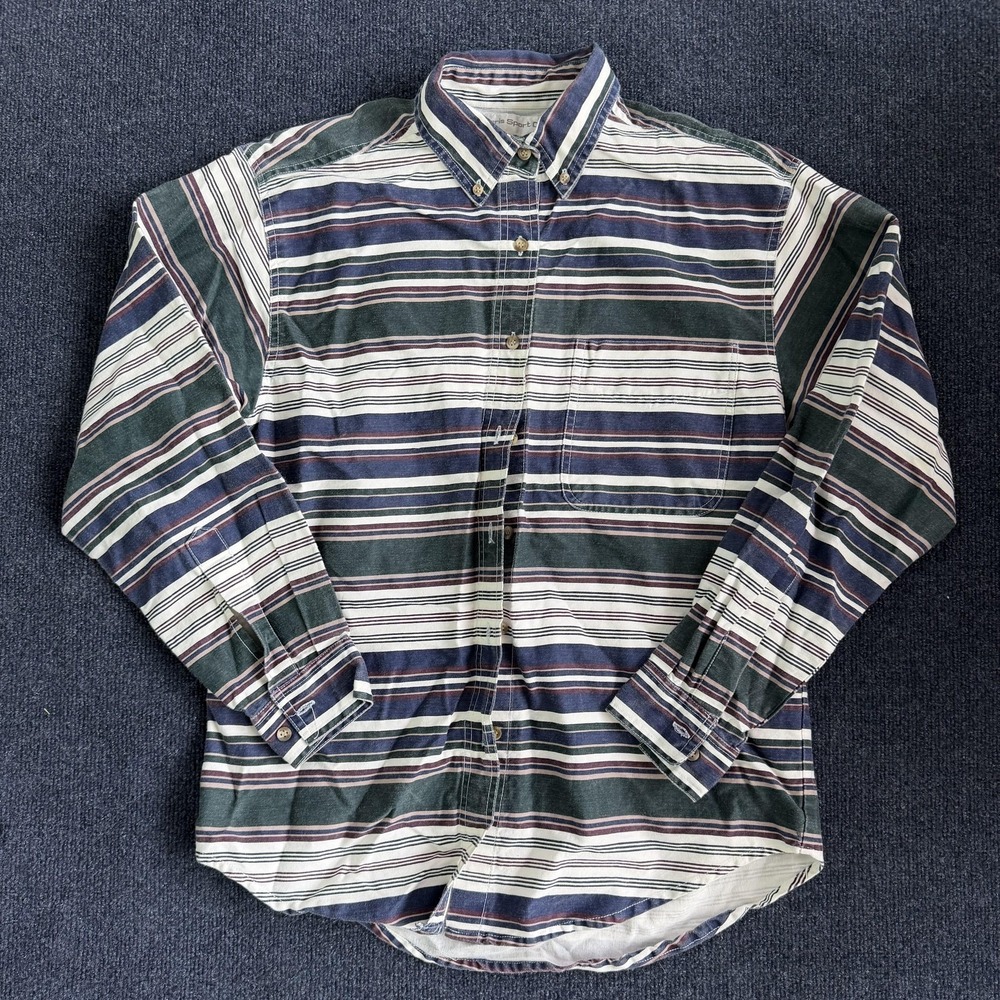 Vintage 90s Paris Sport Club Shirt Men Medium Blue Striped Long Sleeve Button Up